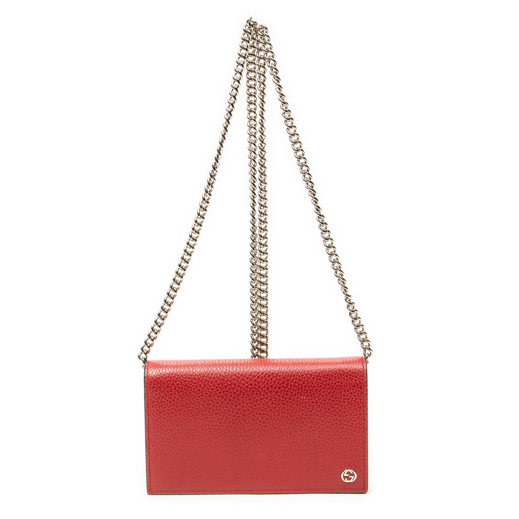 Shoulder Bag Betty Chain Wallet Red Grained Calfskin Leather