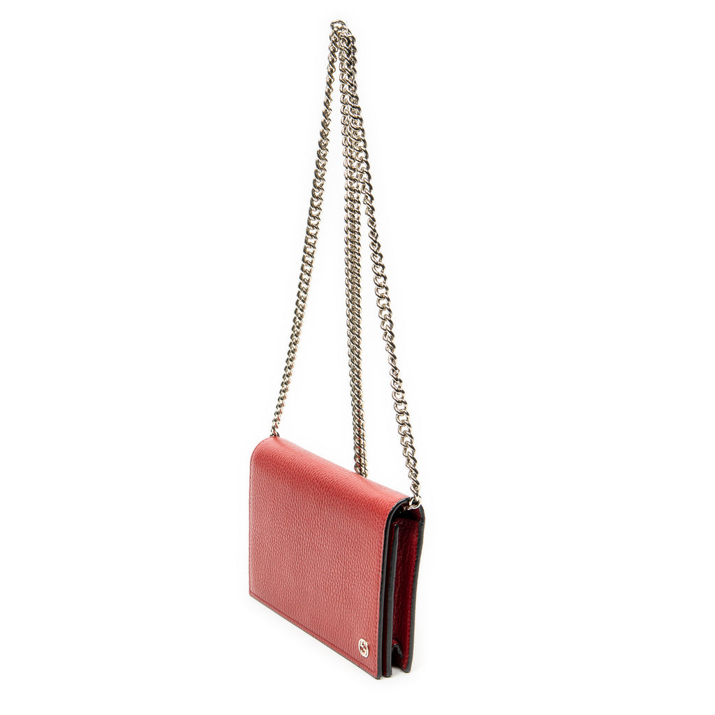 Shoulder Bag Betty Chain Wallet Red Grained Calfskin Leather