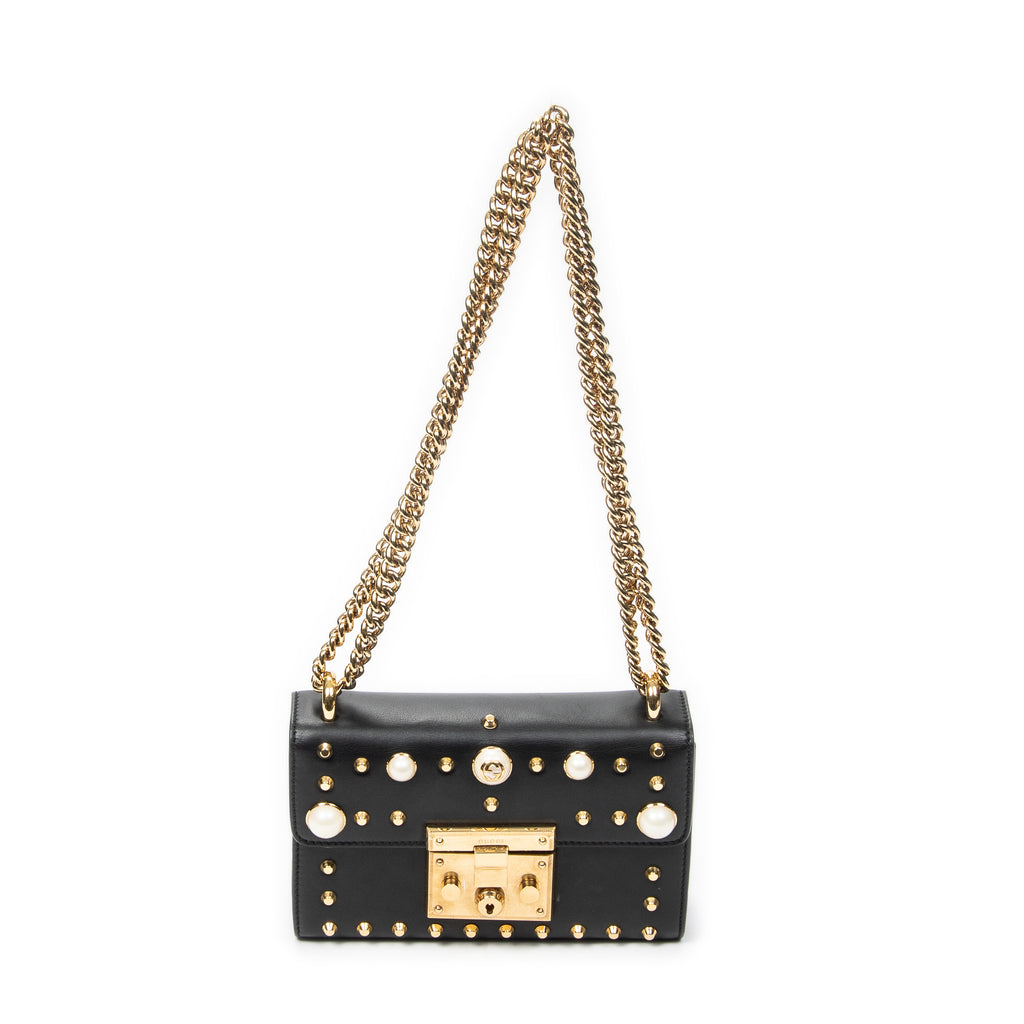 Shoulder Bag Studded GG Padlock Chain Crossbody Black Smooth Calfskin Leather