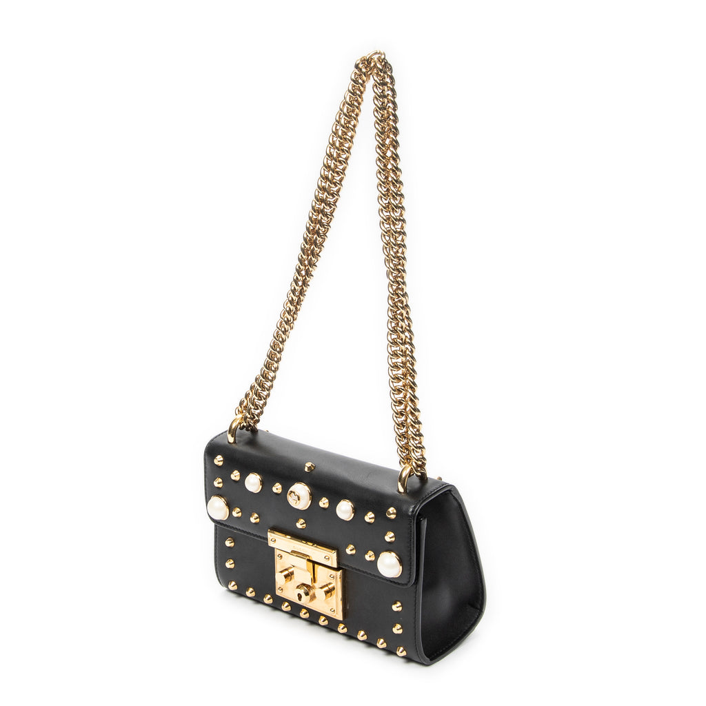 Shoulder Bag Studded GG Padlock Chain Crossbody Black Smooth Calfskin Leather