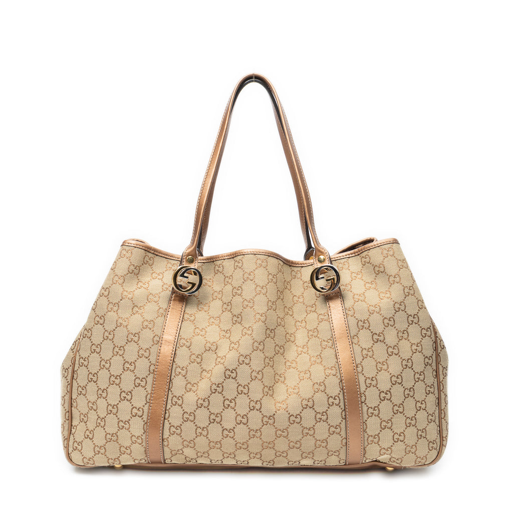 Shoulder Bag Large Twins Tote Beige Metallic Monogrammed Canvas