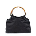Shoulder Bag Bamboo Handle Tote Black Monogrammed Canvas