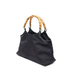 Shoulder Bag Bamboo Handle Tote Black Monogrammed Canvas