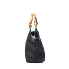 Shoulder Bag Bamboo Handle Tote Black Monogrammed Canvas