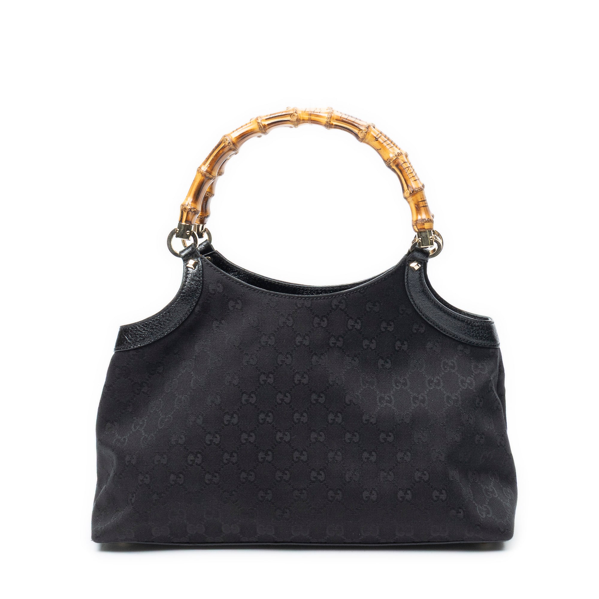 Shoulder Bag Bamboo Handle Tote Black Monogrammed Canvas