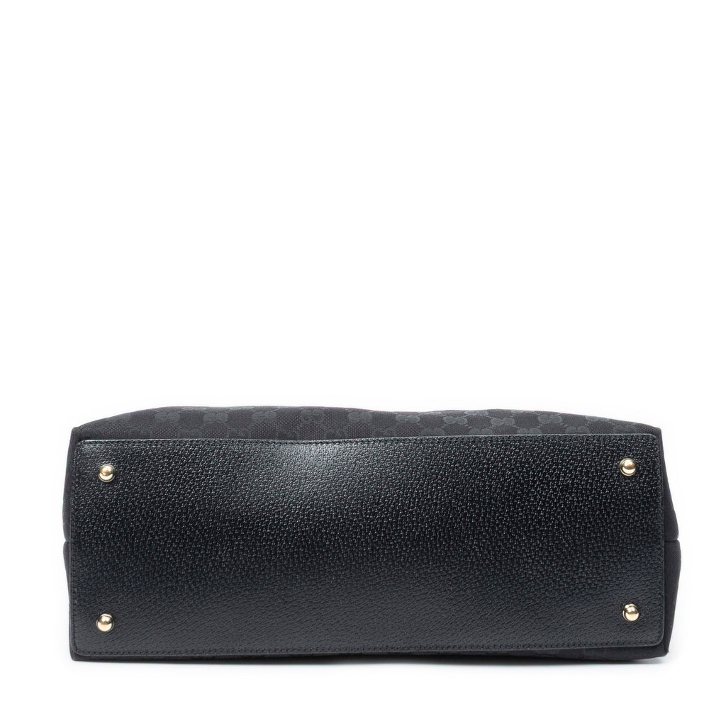 Shoulder Bag Bamboo Handle Tote Black Monogrammed Canvas