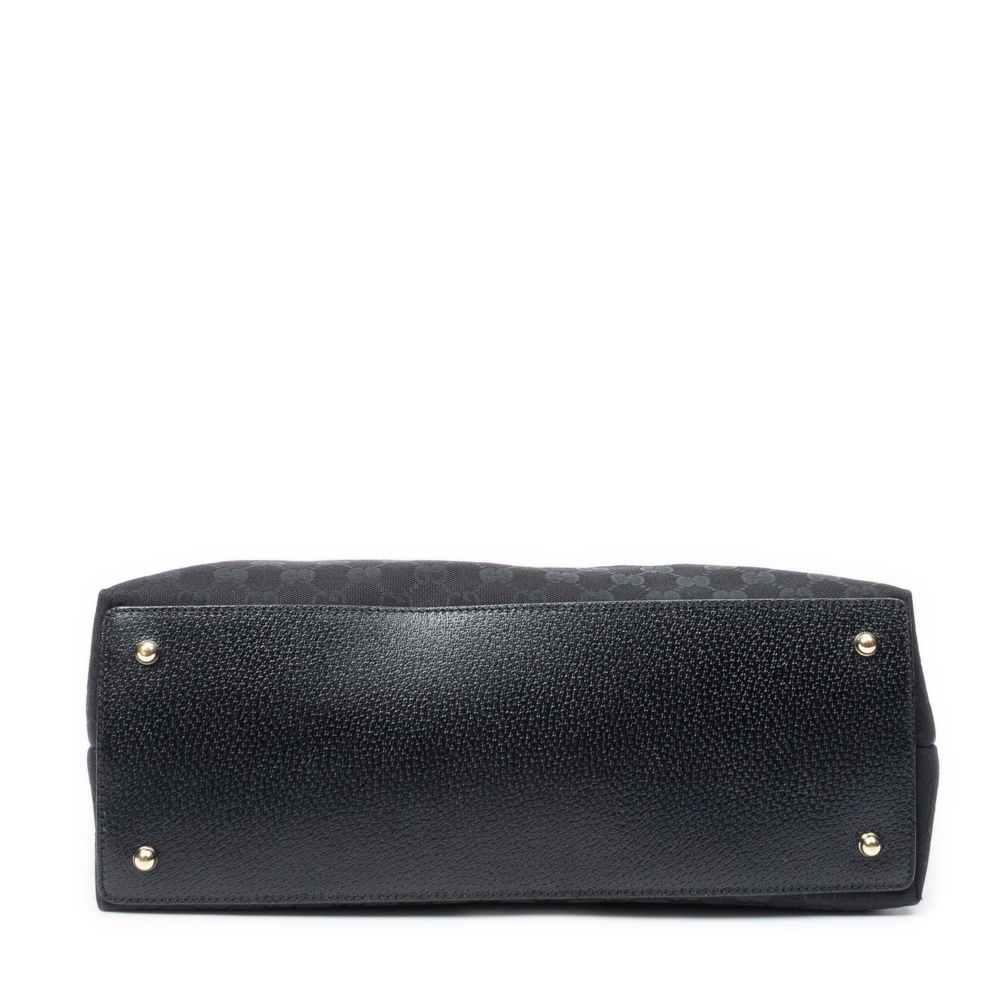 Shoulder Bag Bamboo Handle Tote Black Monogrammed Canvas