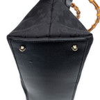 Shoulder Bag Bamboo Handle Tote Black Monogrammed Canvas