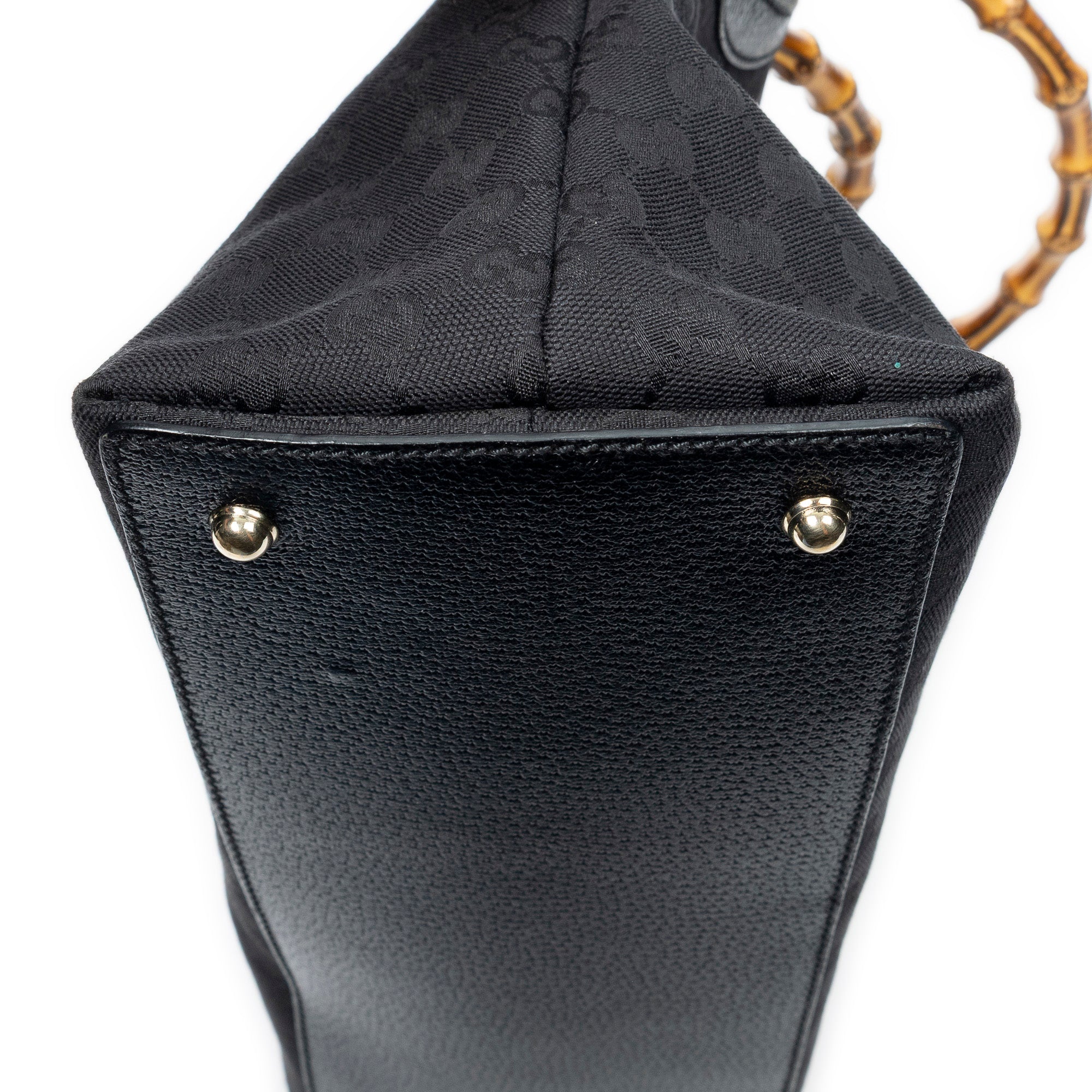 Shoulder Bag Bamboo Handle Tote Black Monogrammed Canvas