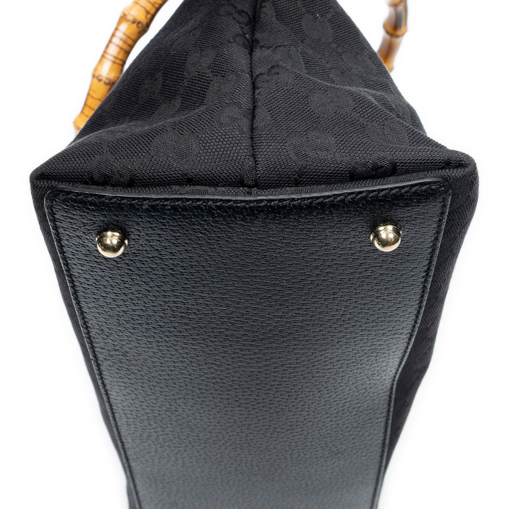 Shoulder Bag Bamboo Handle Tote Black Monogrammed Canvas