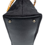 Shoulder Bag Bamboo Handle Tote Black Monogrammed Canvas