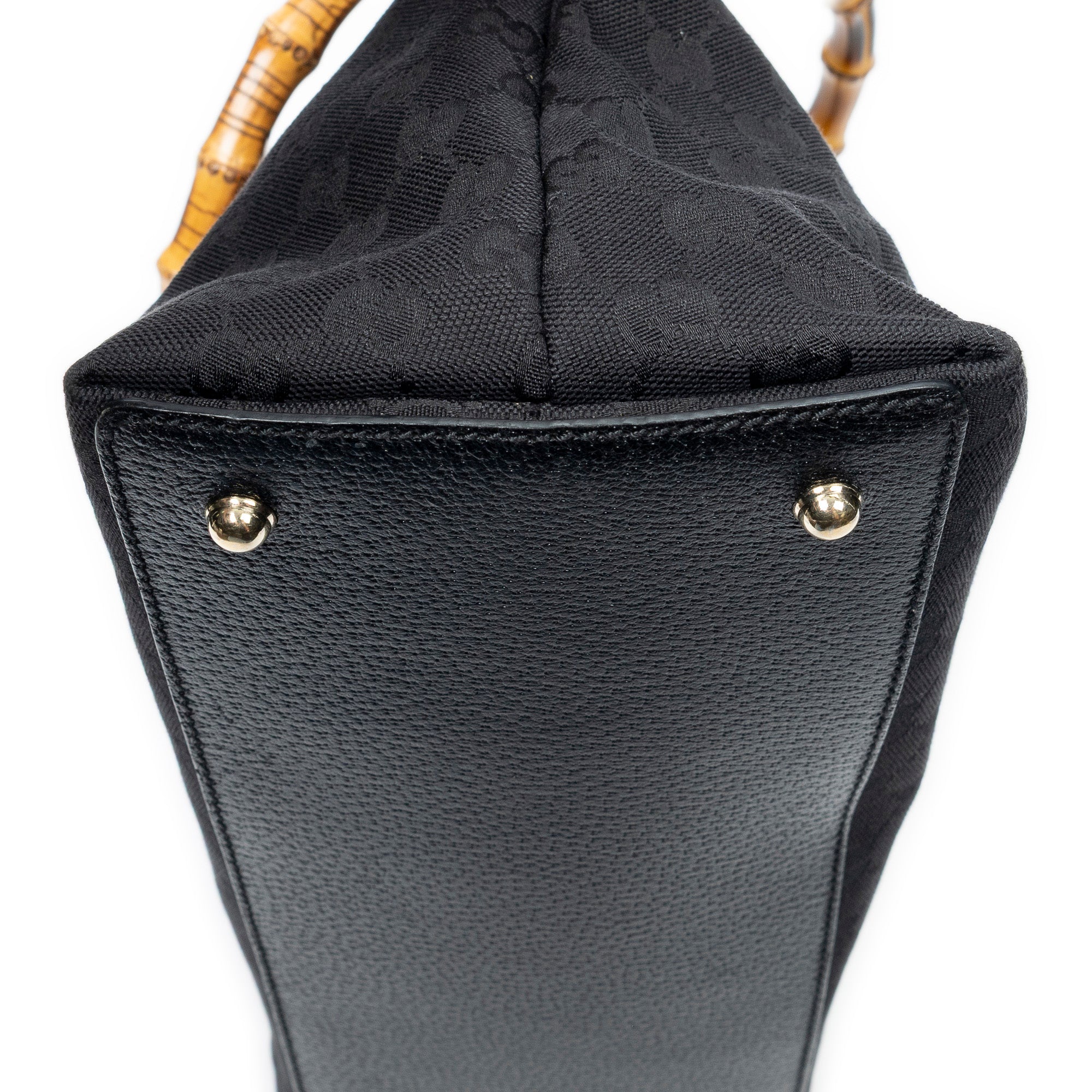 Shoulder Bag Bamboo Handle Tote Black Monogrammed Canvas