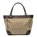 Shoulder Bag Web Mayfair Tote Beige Monogrammed Canvas