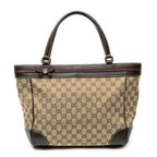 Shoulder Bag Web Mayfair Tote Beige Monogrammed Canvas