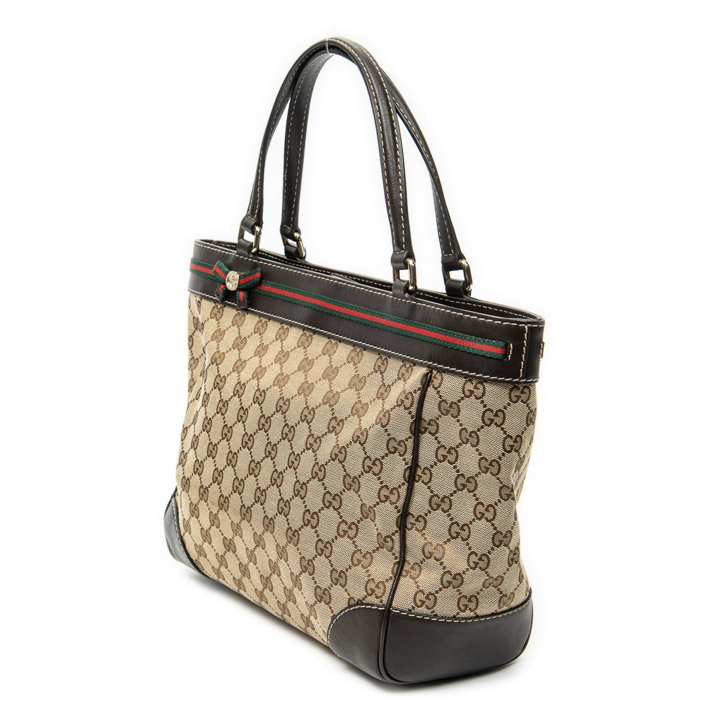 Shoulder Bag Web Mayfair Tote Beige Monogrammed Canvas
