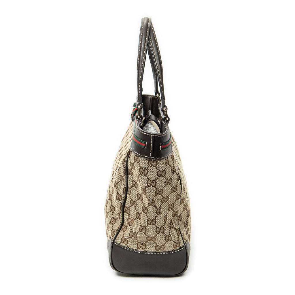 Shoulder Bag Web Mayfair Tote Beige Monogrammed Canvas