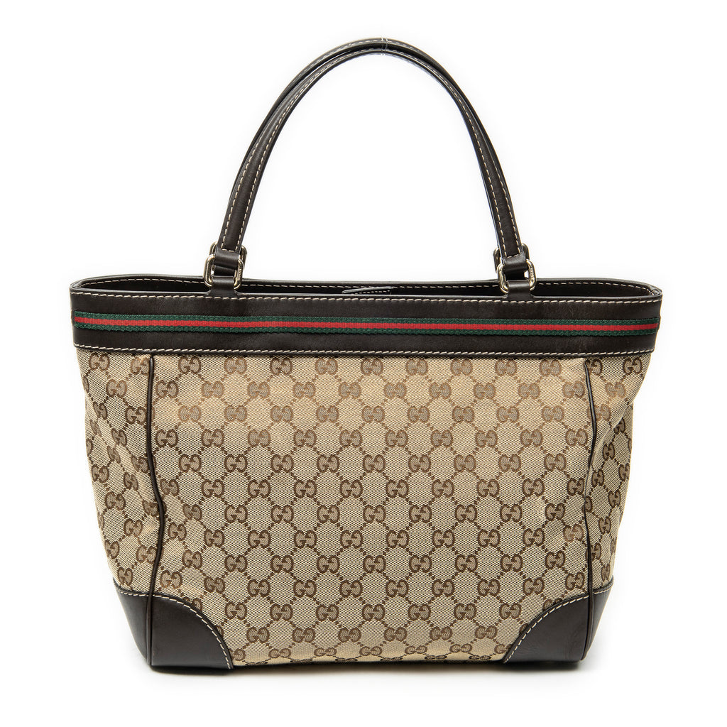 Shoulder Bag Web Mayfair Tote Beige Monogrammed Canvas