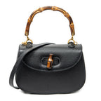 Shoulder Bag Small Bamboo Top Handle Black Calfskin Leather