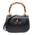 Shoulder Bag Small Bamboo Top Handle Black Calfskin Leather