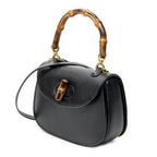 Shoulder Bag Small Bamboo Top Handle Black Calfskin Leather