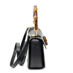 Shoulder Bag Small Bamboo Top Handle Black Calfskin Leather