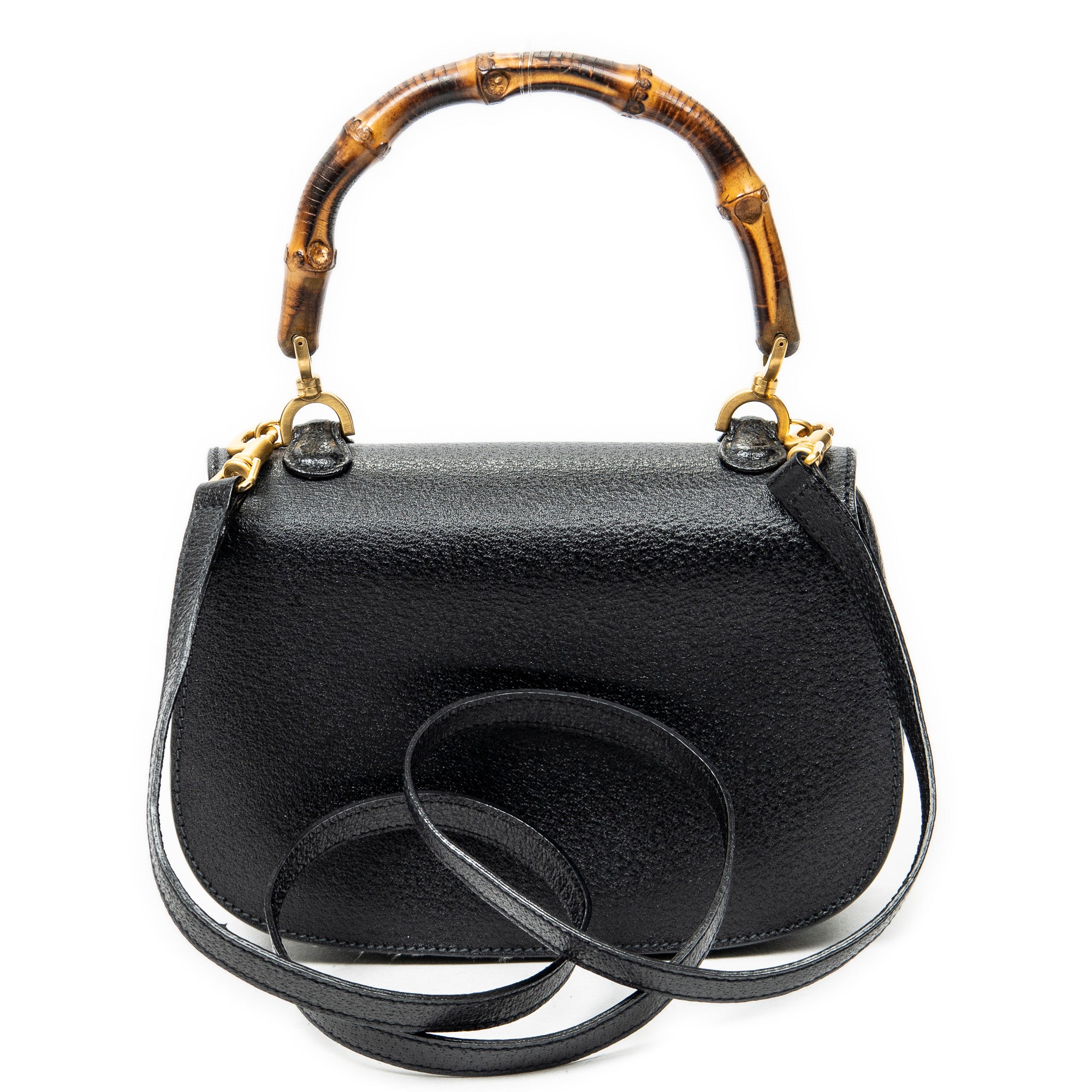 Shoulder Bag Small Bamboo Top Handle Black Calfskin Leather