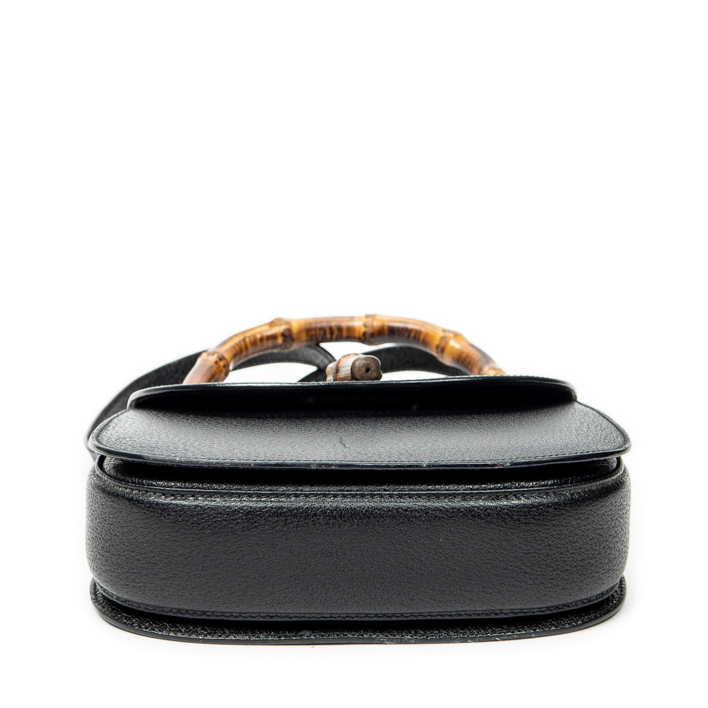 Shoulder Bag Small Bamboo Top Handle Black Calfskin Leather