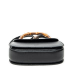 Shoulder Bag Small Bamboo Top Handle Black Calfskin Leather