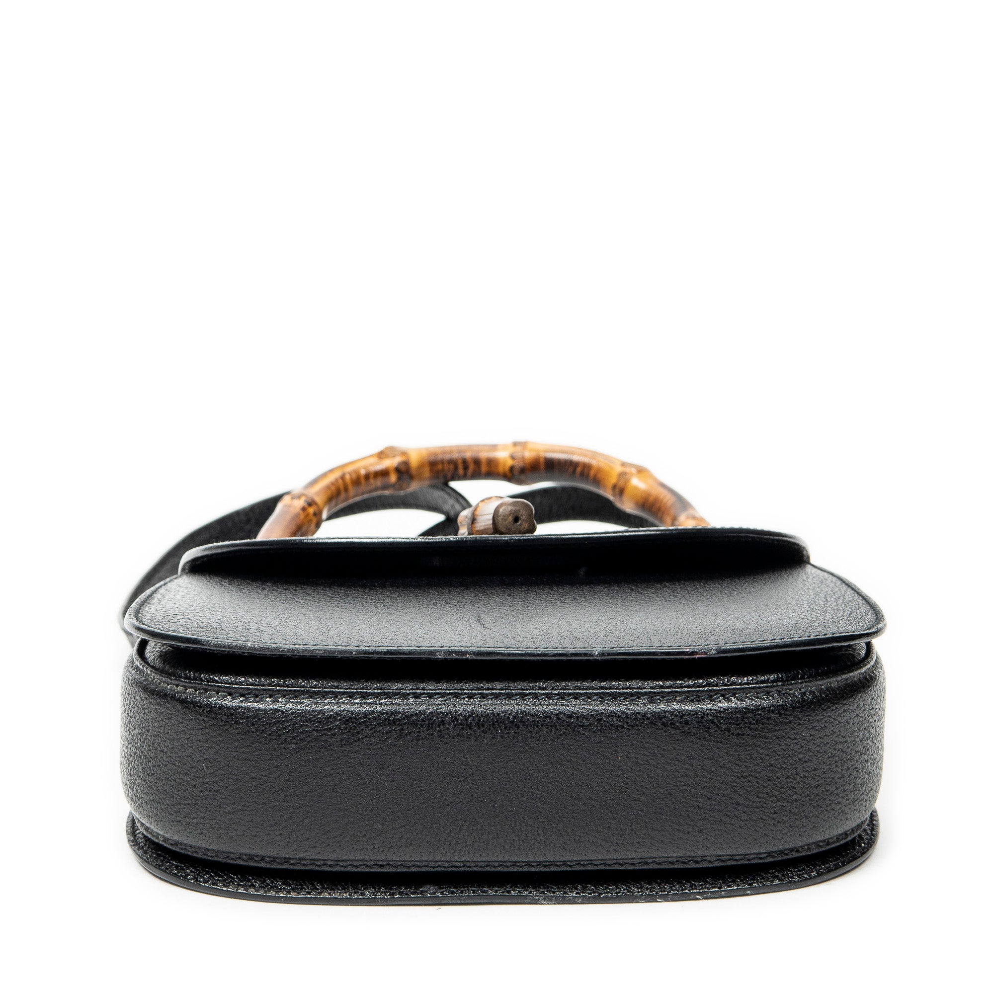 Shoulder Bag Small Bamboo Top Handle Black Calfskin Leather