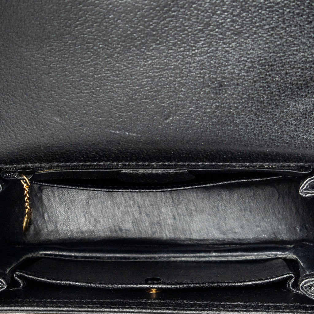 Shoulder Bag Small Bamboo Top Handle Black Calfskin Leather