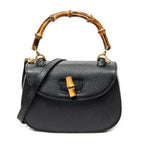 Shoulder Bag Small Bamboo Top Handle Black Calfskin Leather