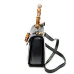 Shoulder Bag Small Bamboo Top Handle Black Calfskin Leather