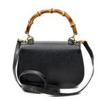 Shoulder Bag Small Bamboo Top Handle Black Calfskin Leather