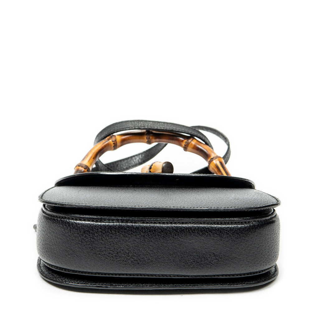 Shoulder Bag Small Bamboo Top Handle Black Calfskin Leather