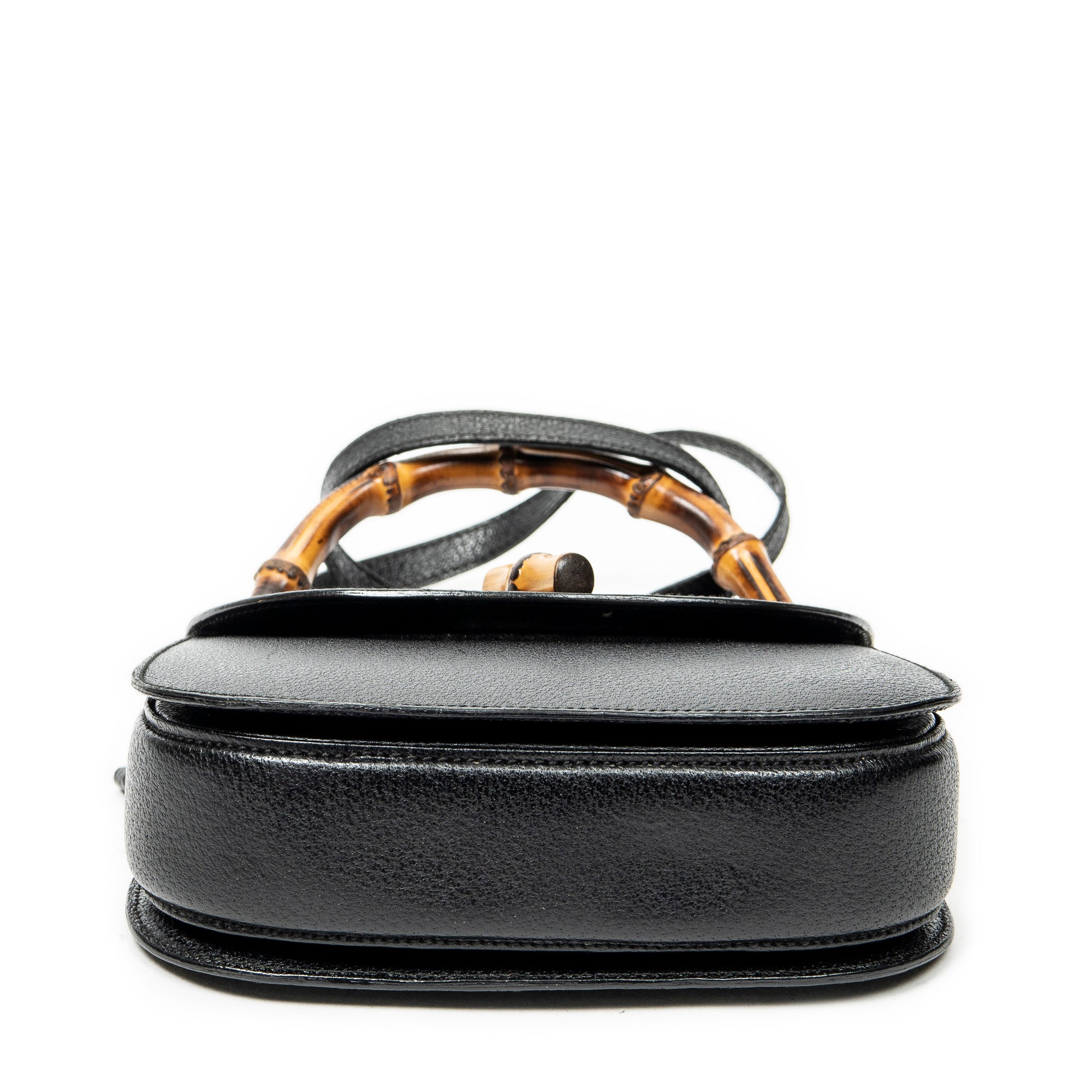 Shoulder Bag Small Bamboo Top Handle Black Calfskin Leather