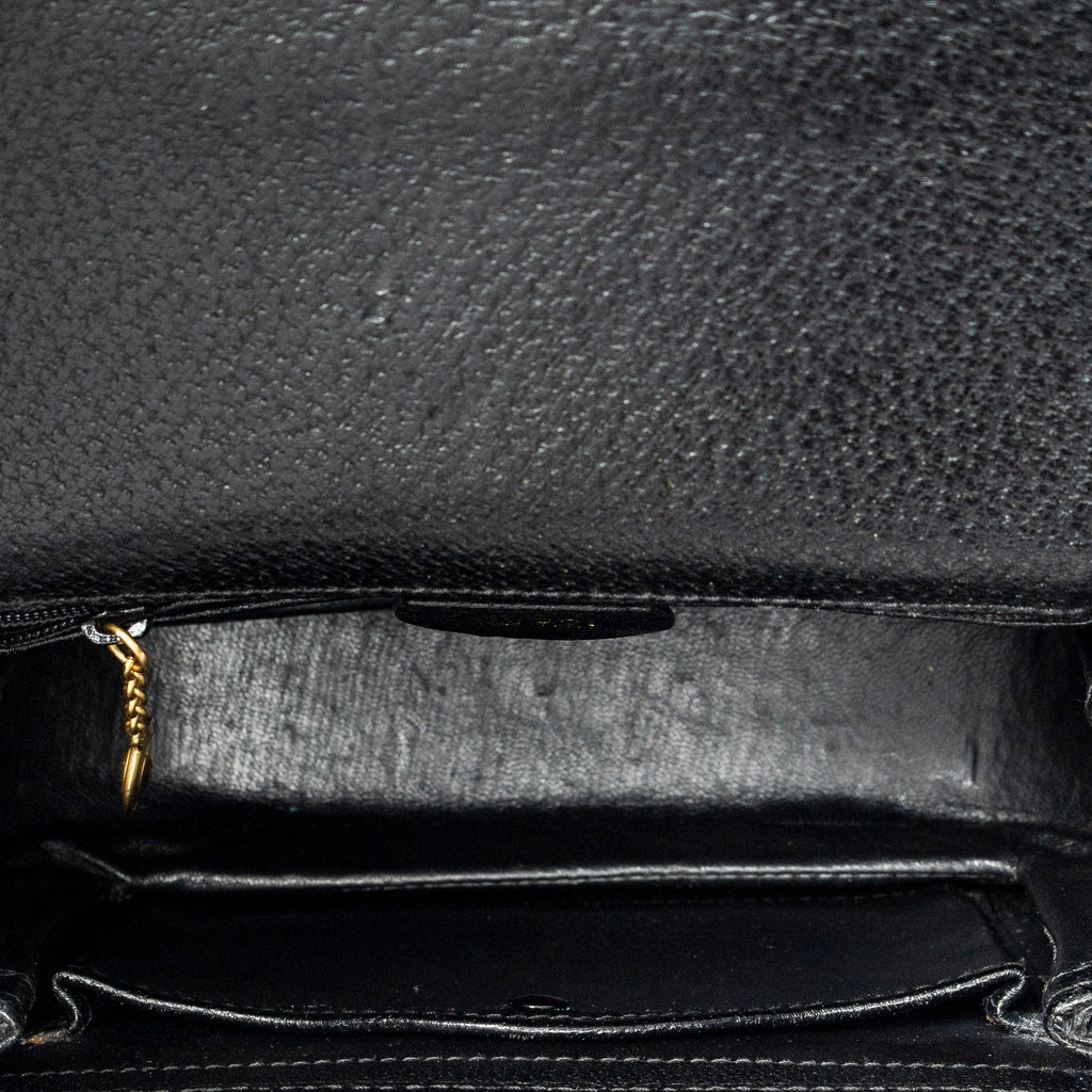 Shoulder Bag Small Bamboo Top Handle Black Calfskin Leather