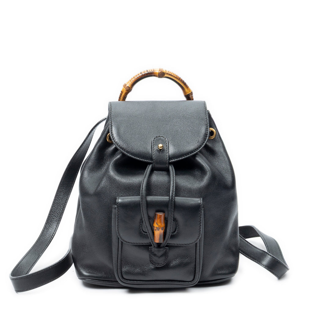 Backpack Mini Bamboo Backpack Black Smooth Calfskin Leather