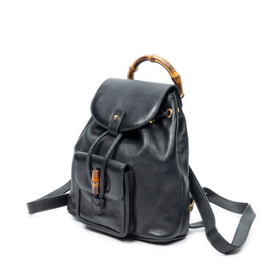 Backpack Mini Bamboo Backpack Black Smooth Calfskin Leather