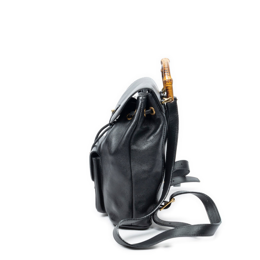 Backpack Mini Bamboo Backpack Black Smooth Calfskin Leather