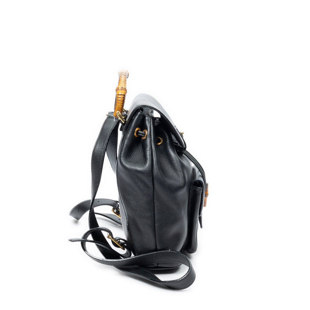 Backpack Mini Bamboo Backpack Black Smooth Calfskin Leather