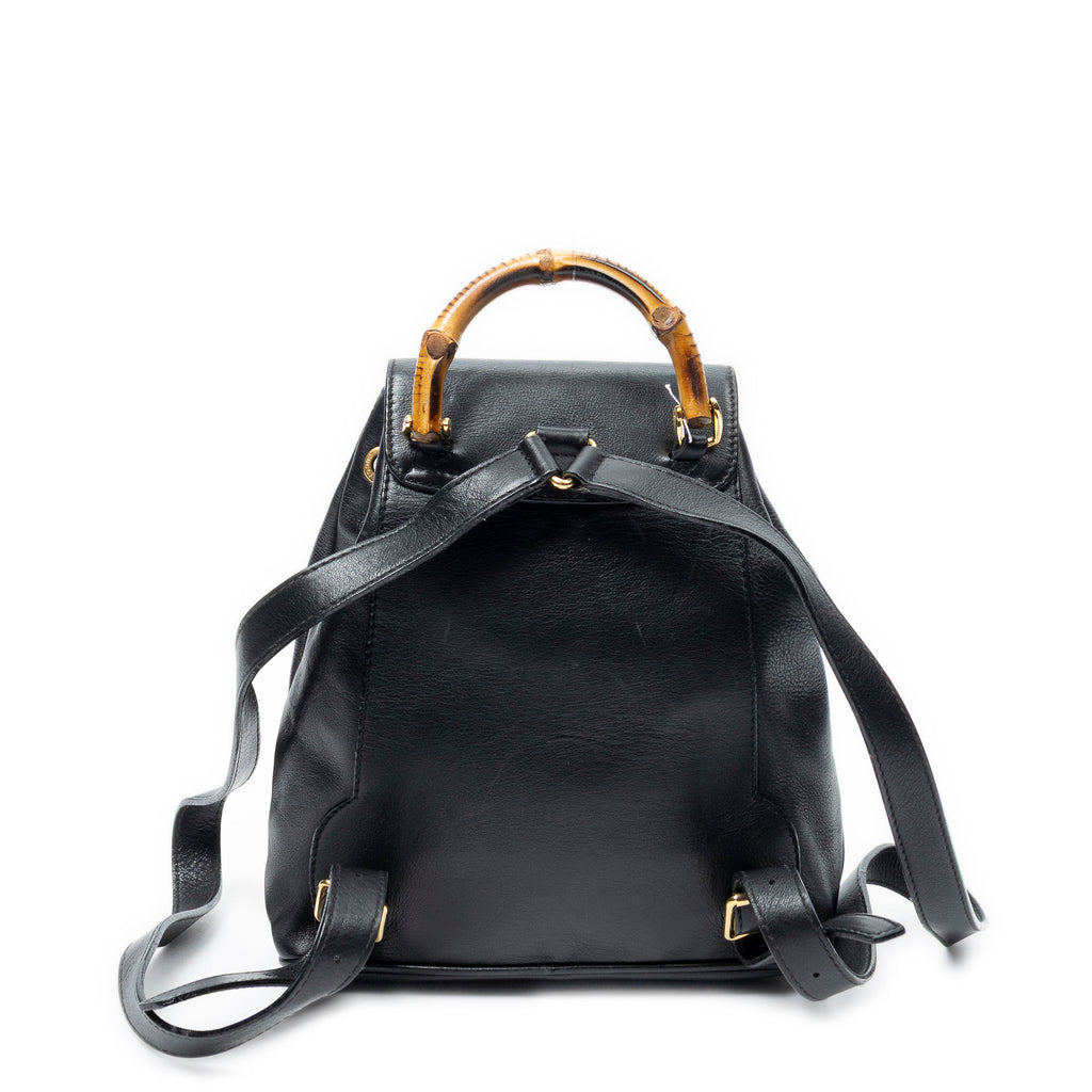 Backpack Mini Bamboo Backpack Black Smooth Calfskin Leather