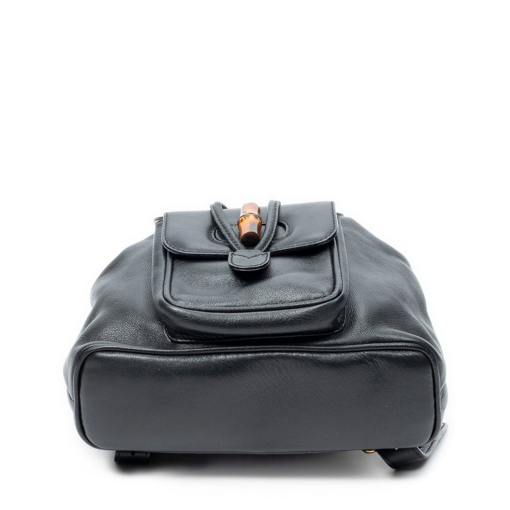 Backpack Mini Bamboo Backpack Black Smooth Calfskin Leather
