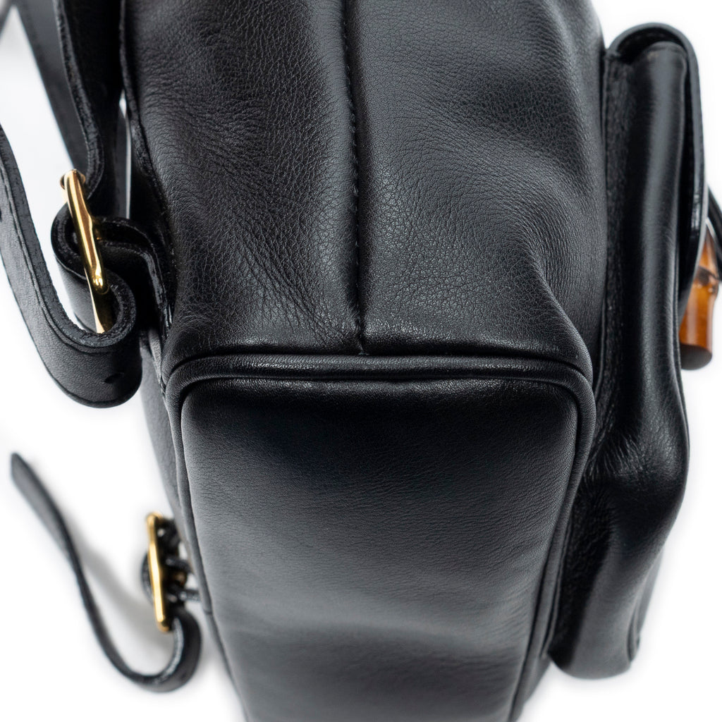 Backpack Mini Bamboo Backpack Black Smooth Calfskin Leather