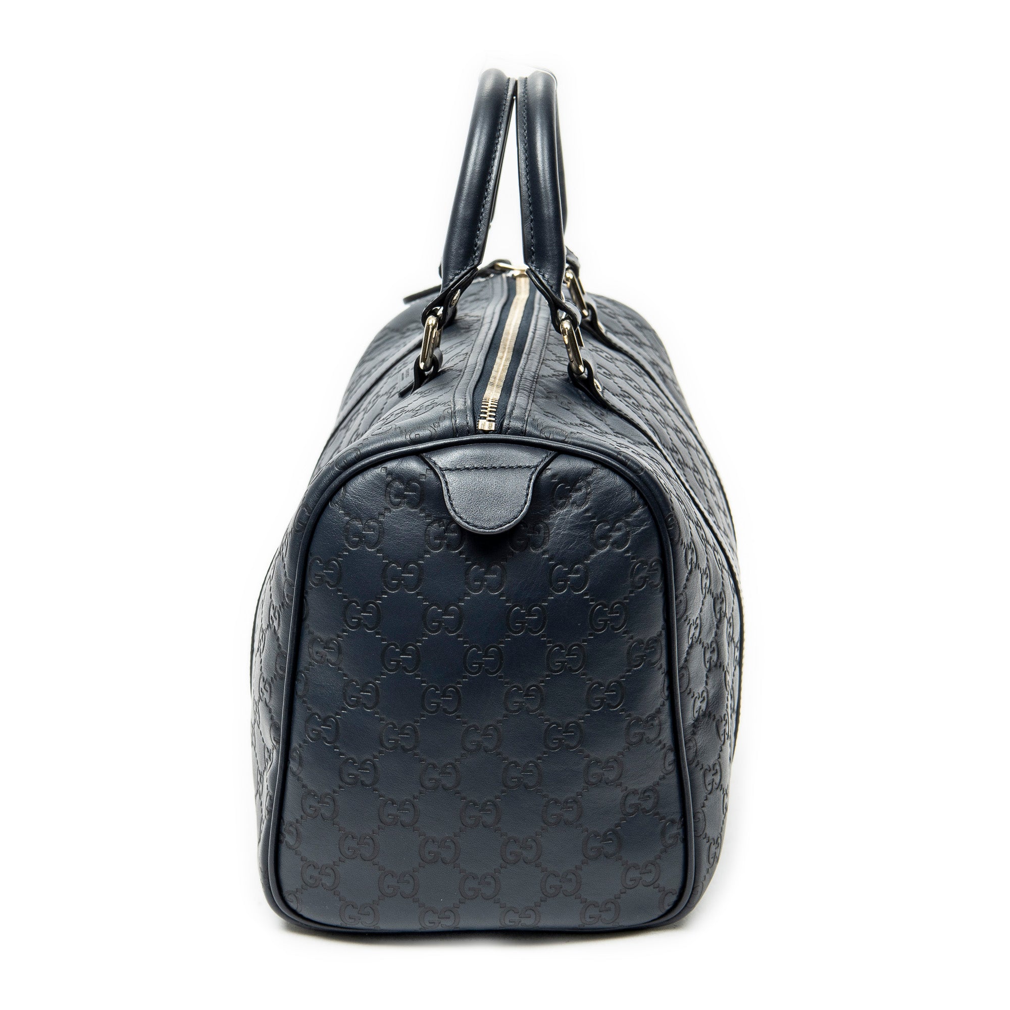 Handbag Medium Boston Navy Guccissima Leather