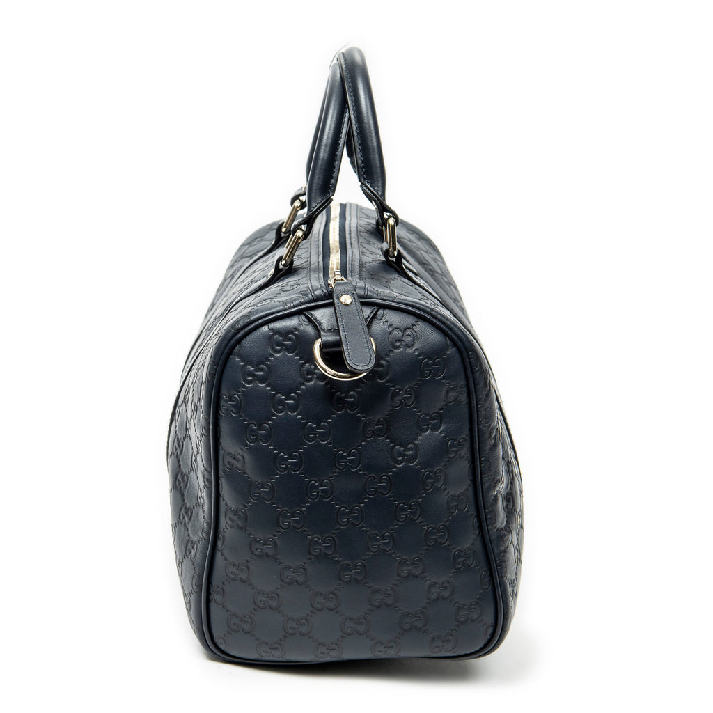 Handbag Medium Boston Navy Guccissima Leather