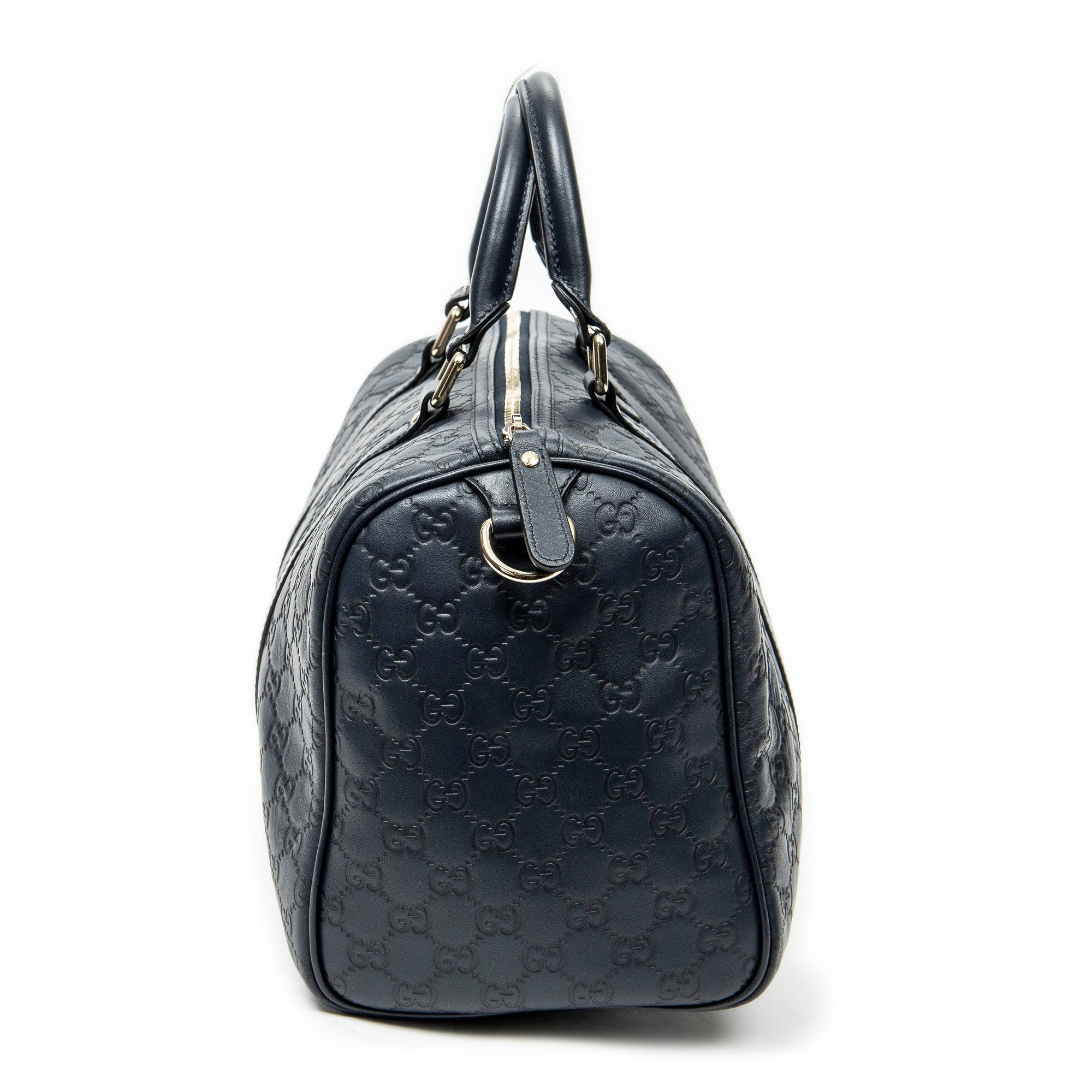 Handbag Medium Boston Navy Guccissima Leather