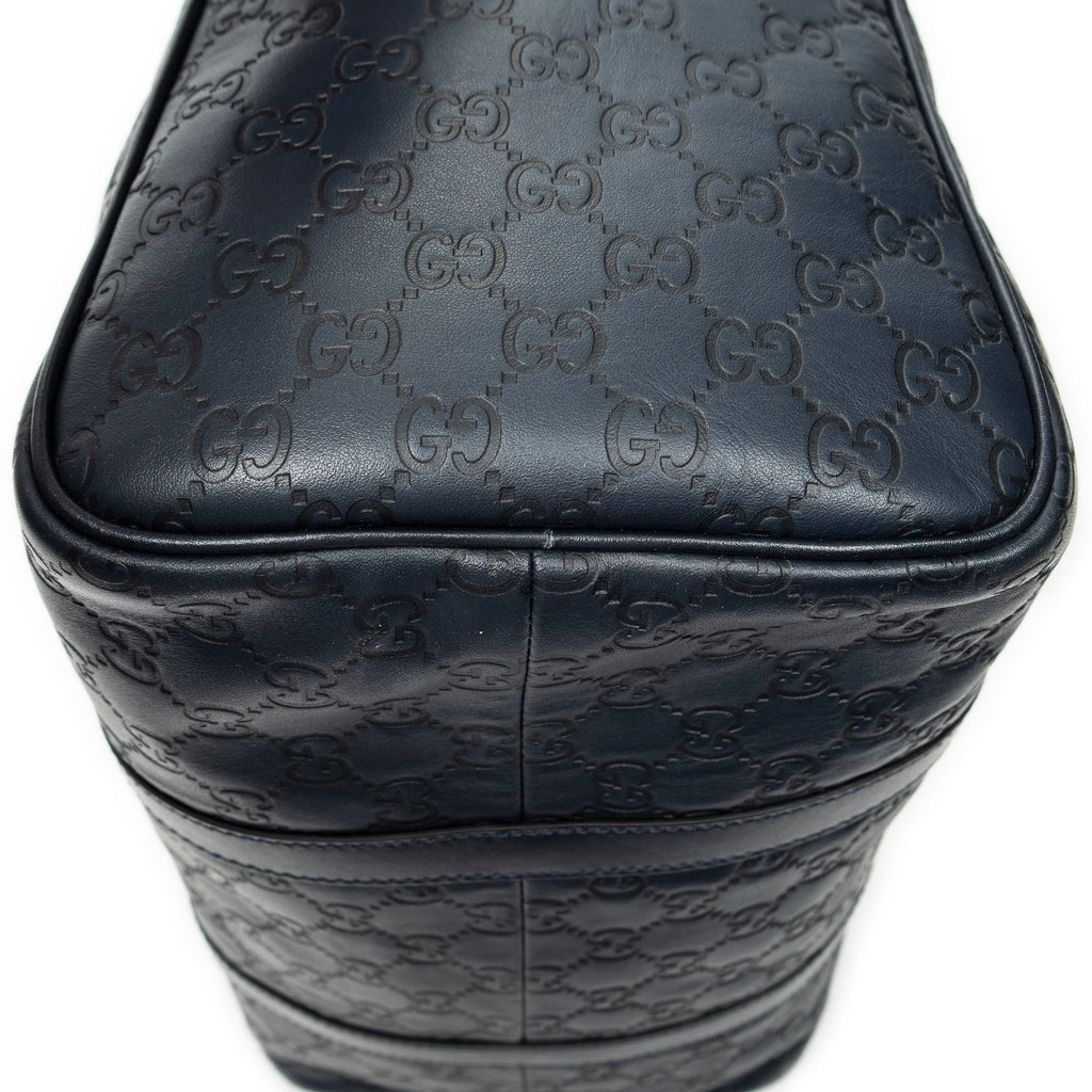 Handbag Medium Boston Navy Guccissima Leather