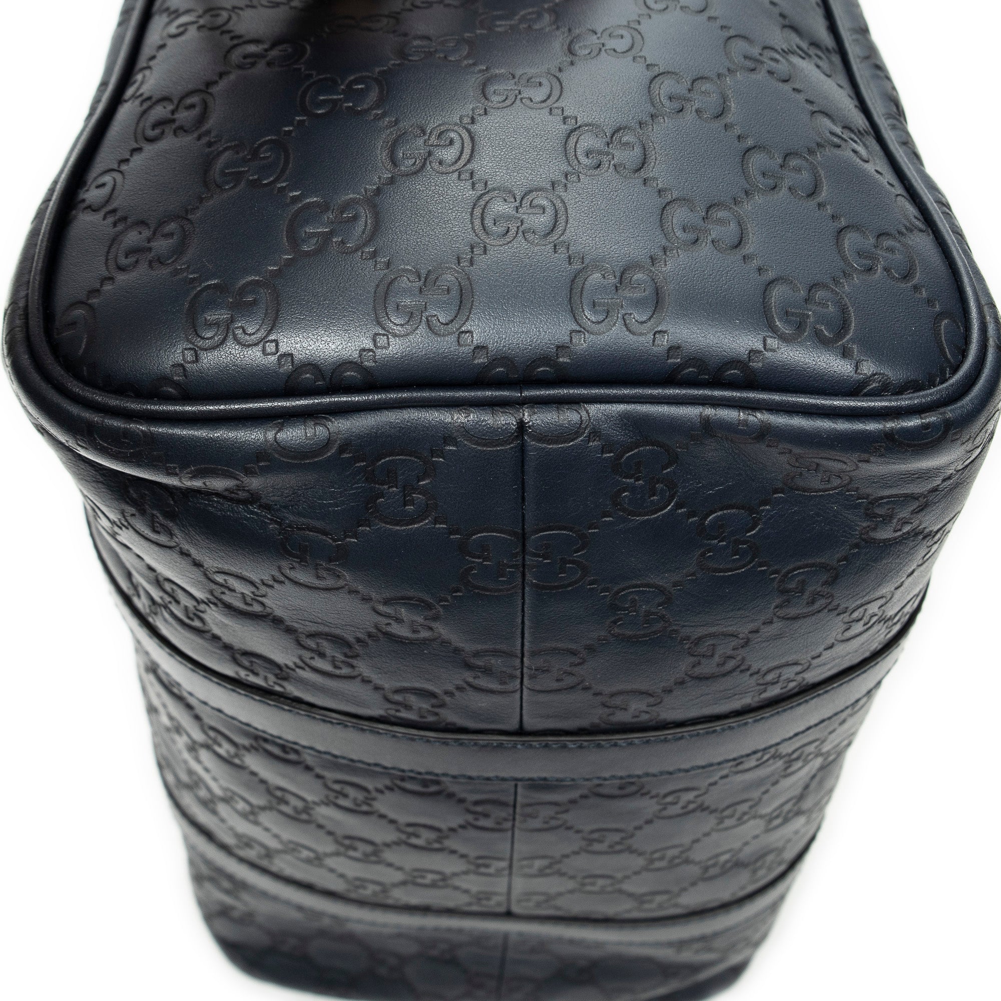 Handbag Medium Boston Navy Guccissima Leather