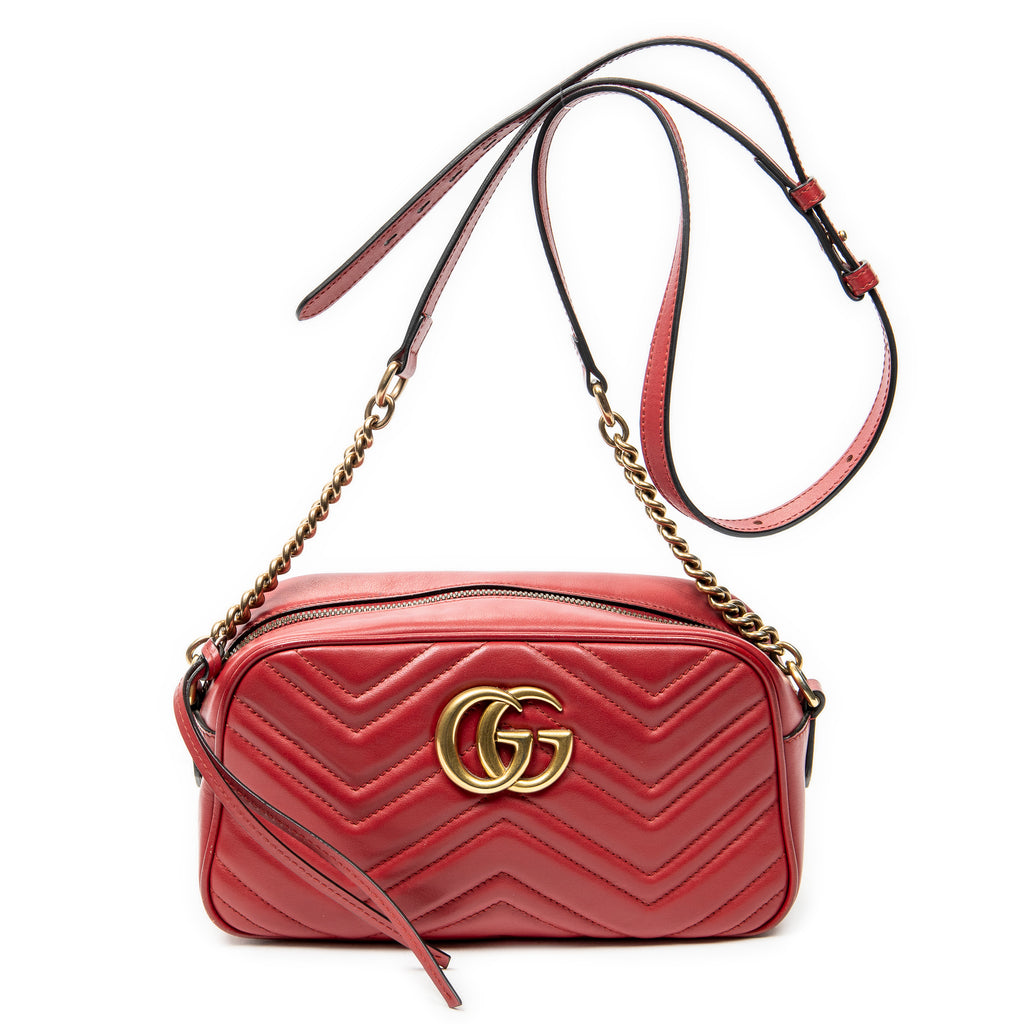 Shoulder Bag Small GG Marmont Chain Crossbody Red Quilted Chevron Leather