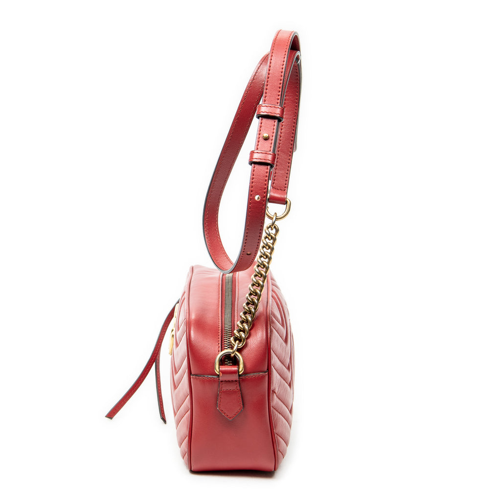 Shoulder Bag Small GG Marmont Chain Crossbody Red Quilted Chevron Leather